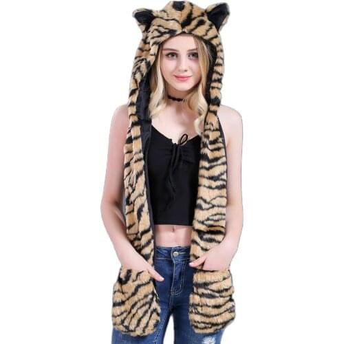 New Fashion Imitation Fur Hat Winter Man &Women Plush Cartoon Animal Hat Scarf Glove Faux Fur One cap