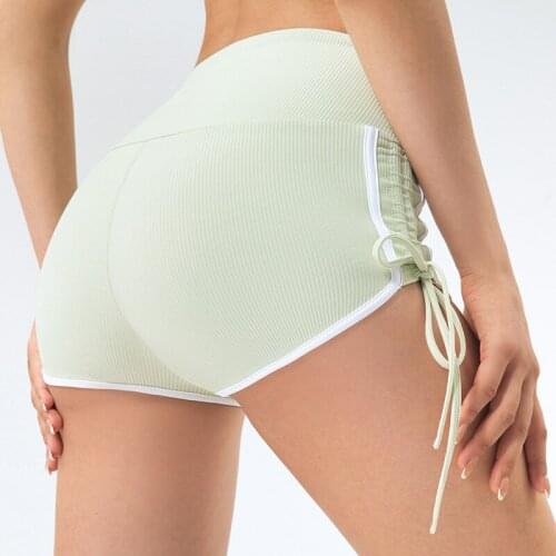 New Drawstring Yoga Running Shorts Sport High Waist Workout Shorts Seamless Fitness Yoga Shorts Hip-liftting Women Gym Leggings
