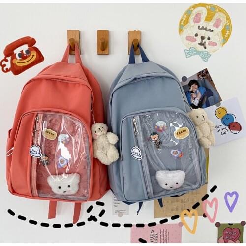 Solid Transparent Backpacks Women Casual Simple Students Preppy Sweet Backpack Girls All-match Travel Bags Side Pockets Chic New