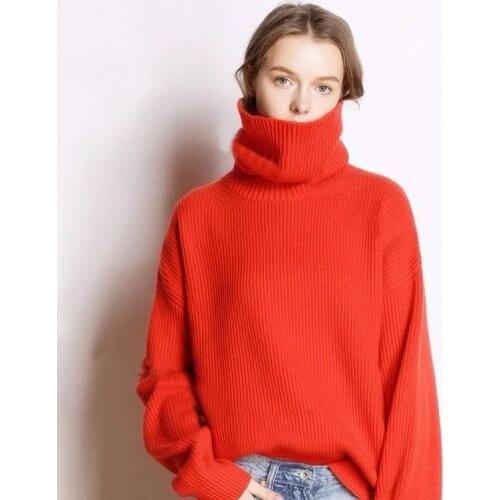 2021 autumn and winter new fashion turtle neck women loose slimming thick outer wear lazy wind knitted base sweater