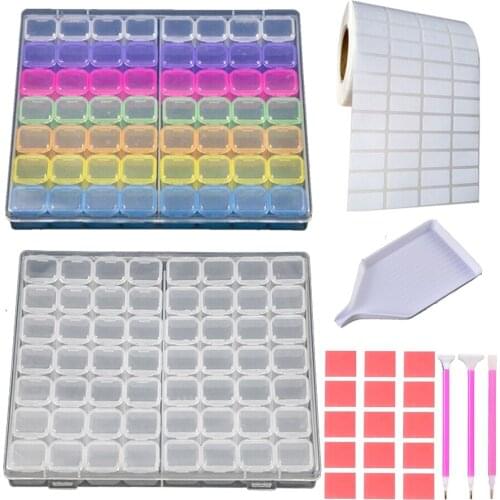 56 Grids Plastic Storage Box Diamond Painting Embroidery Accessories Label Stickers Glue Pen Clay Tray Sets Tools Case Organizer