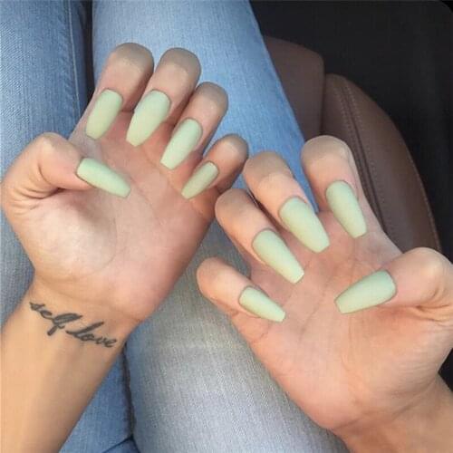 24Pcs Professional Fake Nails Press on Nails Matte Green Pure Ballerina Acrylic For Nails For Women Manicure Beauty Tools