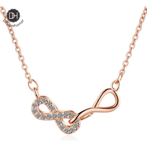 Dreamhonor Simple Temperament 925 Sterling Silver Zirconia Double Figure Eight Knotted Pendant Necklaces Jewelry Accessory