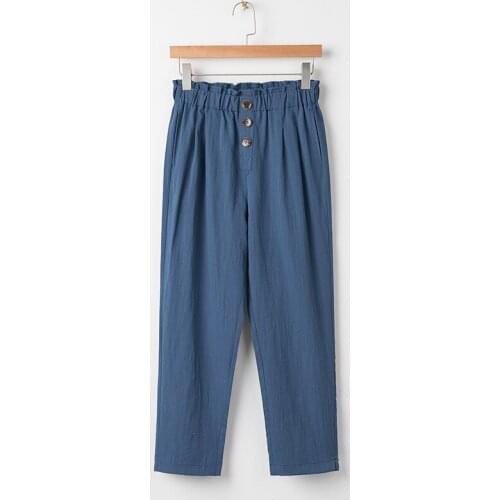 Plus Size 2XL-5XL Blue Brown Elastic Waist Straight Pants Casual Solid Vintage Workwear Harem Pants