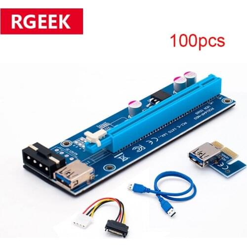 100 Pcs Ver006 Usb 3.0 Pci-E Riser Ver 006S GPU Express 1X 4X 8X 16X Extender Adapter Card Sata 15Pin to 4 Pin Power Cable