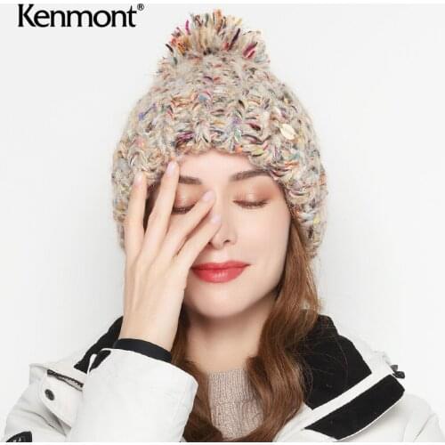 Womens windproof heat half lining wool multicolor multi material fancy yarn hand knitted warm wool hat 9415