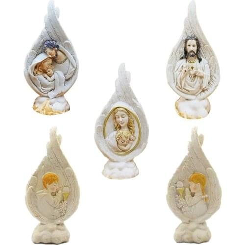 P8DE Jesus Statue Virgin Mary and Child Nativity Baptism w/ Angel Wing Resin Ornament