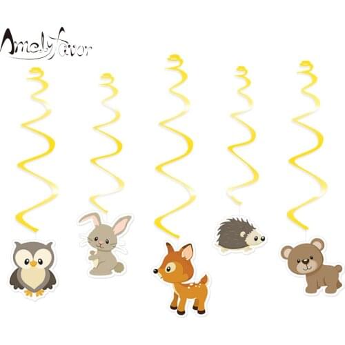 Woodland Animal Theme Ceiling Hanging Swirl Decoration Series 3 Animals Party Decorations Supplies Baby Shower Event Party