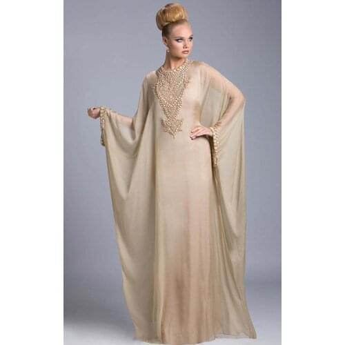 Dubai Arabic Evening muslim Long Sleeve Custom Made 2 Pieces Beads Floor Length party gown kaftan mother of the bride dresses
