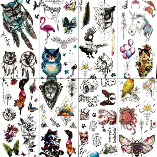 Planets Flower Fox Temporary Tattoo Stickers For Girls Women Body Art Arm Watercolor Butterfly Tattoo Paper Fake Tatoo Paste