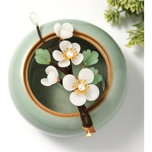 Chinese Style Hair Jewelry Step Shake Side Hair Clip White Flower Hair Pin Women Headband Hair Antique Hair Jewelry Headpeice LB