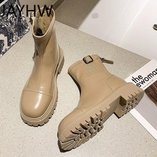 Womens Boots, Chelsea Boots, Buckle, Zipper, Round Toe Womens Boots, Fashion Thick Heel Black Platform Womens Ankle Boots