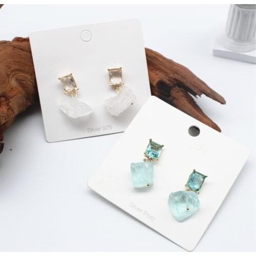 2019 Korea Hot Sale New Design Fashion Jewelry Square Crystal Earrings Personality Natural Stone Irregular Earrings for women