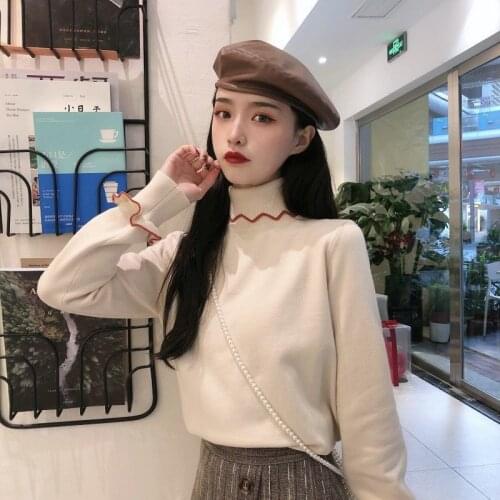 Woman Sweaters Pullover Internet Celebrity Knitwear Autumn Winter Lace Collar Turtleneck Pullover Knitwear Top Femme Chandails