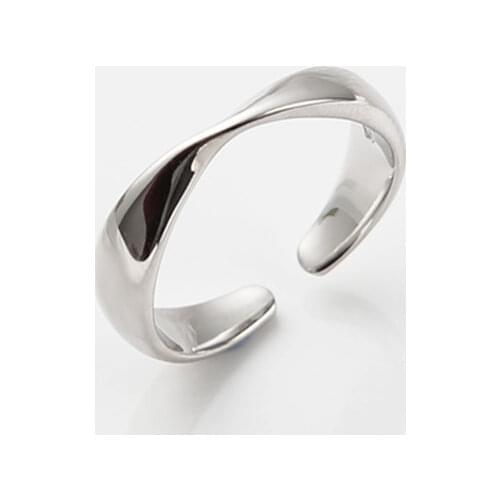 925 Sterling Silver Irregular Twisted Smooth Opening Ring Simple Geometric Wave Finger Ring For Women Jewelry S-R581