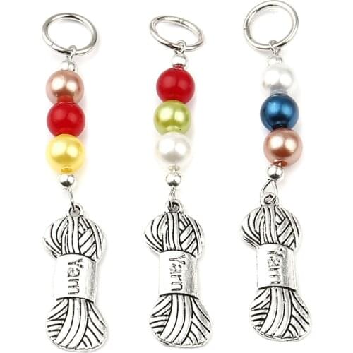 10PCs Acrylic Ocean Series Knitting Stitch Markers Shell Antique Silver Color Cyan Conch Sea Snail Sewing Accessories 53 x 12mm