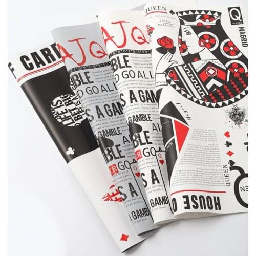 20PCS Poker Pattern Plastic Flower Wrapping Paper Crafts Decoration Gift Packaging Origami Paper Florist Supplies 58CM*58CM