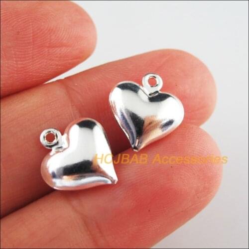 25 New Smooth Heart Charms Silver Plated Copper Pendants For DIY 11.5x13mm