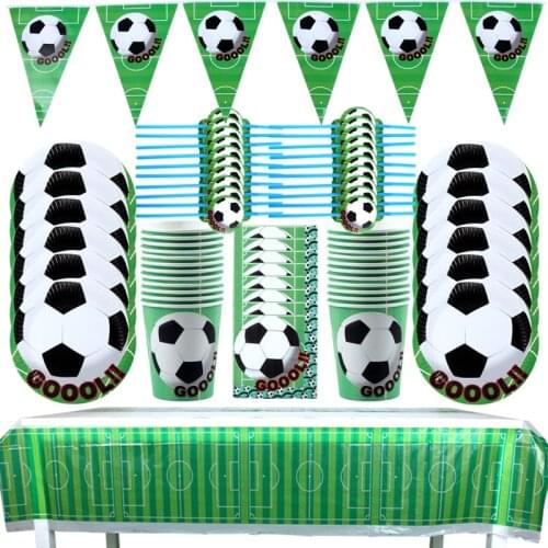 61pcs/lot Football theme birthday party tableware set Napkin Cups Tablecloth Flag straw Kids Favor Boys Party Decoration
