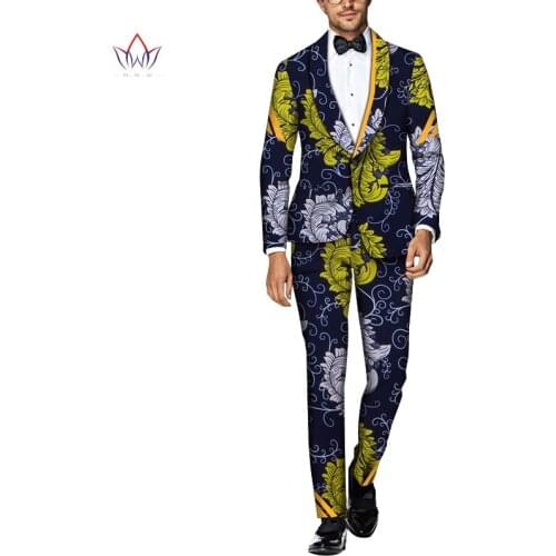 African Clothing Bazin Riche Men 2 Pieces Pants Sets African Clothes Casual Men Jacket Coat and Pants Sets Blazer Suit WYN800