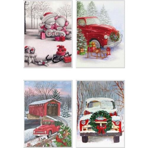 Diamond Painting New Arrival Landscape Diamond Art Bead Embroidery Red Truck Picture Cross Stitch Christmas Gift Kit