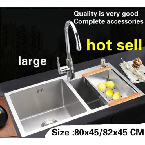 Free shipping Apartment high quality kitchen manual sink double groove 304 stainless steel hot sell 800x450/820x450 MM