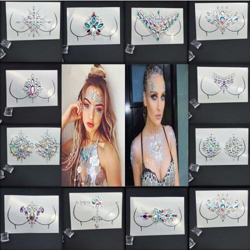 DIY Resin Rhinestones Chest Glitter Stickers For Female Rhinestone Body Chest Tattoo Sticker Decoration Festival Party Ornaments
