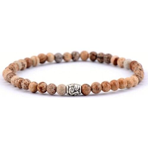 4MM Picture Stone Antique Tibetan Bead Stretch Bangles Bracelets Bohemian Jewelry Bracelets Dropshipping for Women Birthday Gift