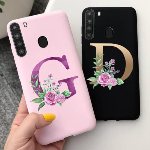 A21 Case For Samsung Galaxy A21 Phone Cover 2020 Lovely Alphabet Letters Soft Back Housing For Samsung A21 GalaxyA21 A 21 Bumper
