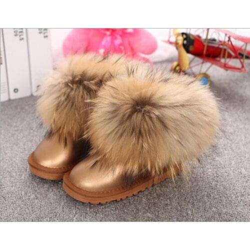 Children Real Fur Snow Boots Winter Shoes Baby Girls Warm Ankle Boots Retail Good Quality