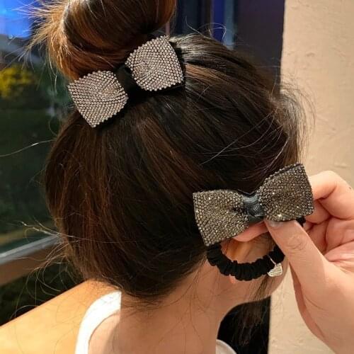 Dongdaemun, South Korea, full diamond bow hair tie temperament girl with hair tie high elasticity fold small intestine ring