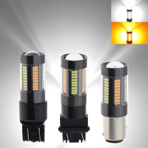 2Pcs Dual Color 1156 T20 W21W P21w PY21w LED Bulbs No Error Car Turn Signal Light DRL 3014 66SMD White to Amber Car Accessories