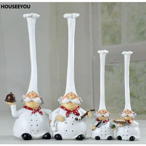 2PCS/Set Resin Kitchen Chef Figurine Decoration Creative Restaurant Home Bar Cafe Crafts Gifts