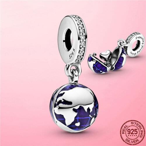Hot Sale New 925 Sterling Silver Our Blue Planet Dangle Charm pandora fit Original pandora Bracelet Sterling Silver Jewelry Gift