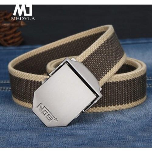 MEDYLA Canvas Belts Striped Adult Fashion Men Belt Ultra Long 140cm Canvas Belt Man Automatic Buckle Knitted Belts