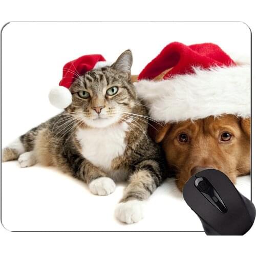 Gaming Mouse Pad Custom,Kitten santa hat animal christmas puppy dog ​​cat Home Office Computer Accessories Mousepads