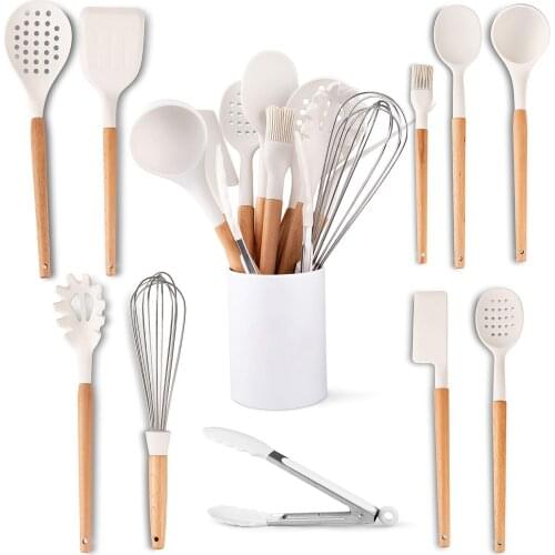 Kitchenware Silicone Spatula 11 Piece Set Multifunctional Kitchen Tool Wooden Handle Silicone Kitchenware Set