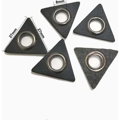 40pcs/Lot Square Triangle Black/White/Brown PU Leather Sewn on Badge Patch Label + Inner 5mm8mm10mm Metal Brass Eyelets Gromme