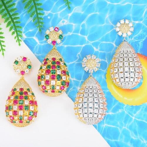 LARRAURI New Bohemian fringed crystal Drop Earrings Prong Setting full CZ Shiny Charm for Women Bridal Wedding Earring Jewelry