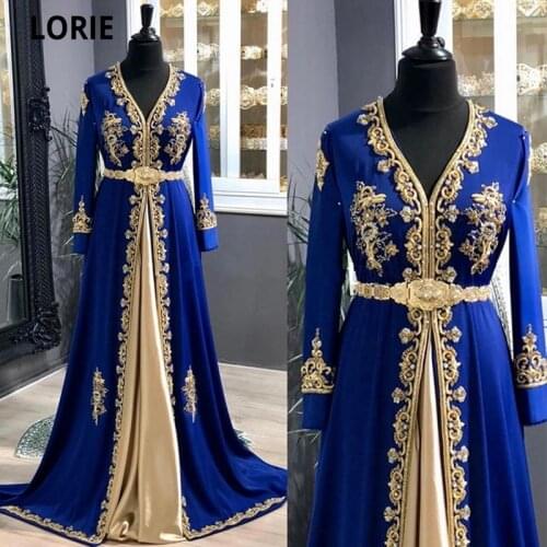 LORIE Royal Blue Muslim Evening Dresses 2020 Crystals Dubai Formal Gown A-Line V-Neck Dubai Women Moroccan Caftan Party Dress
