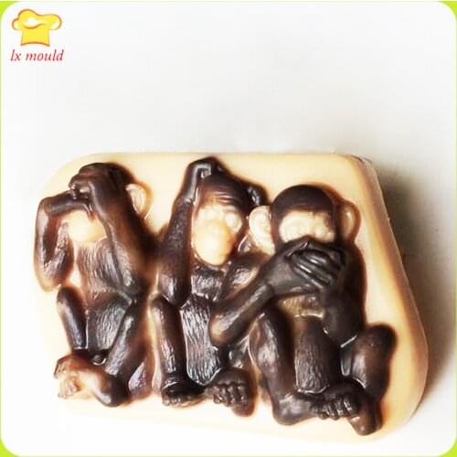 LXYY 3 Monkey Soap Silicone Moulds Cute Animal Molds DIY Handmade Chocolate DIY Baking Cake Mould