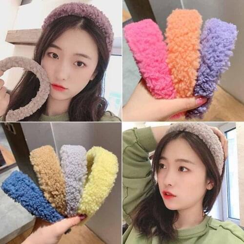 Fashion Autumn Winter Thicken Plush Hair Bands Warm Candy Wide Side Head Band Hoop For Women Girl Cute Hair Accessories Headwear