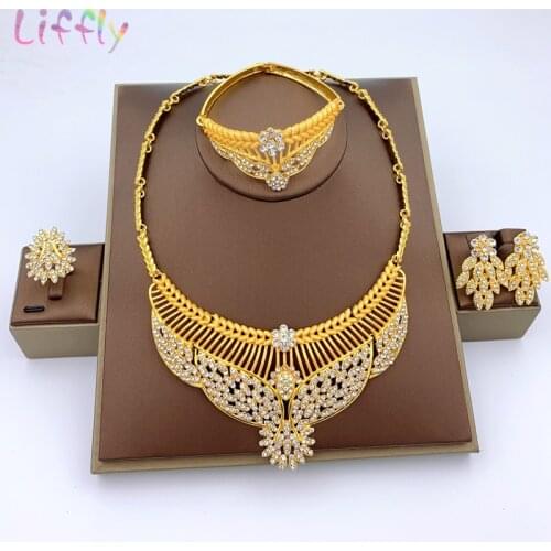 Dubai Fashion Women Necklace Wedding Party Jewelry Set Creative Bracelet Earrings Romantic Wedding Ring Jewelry