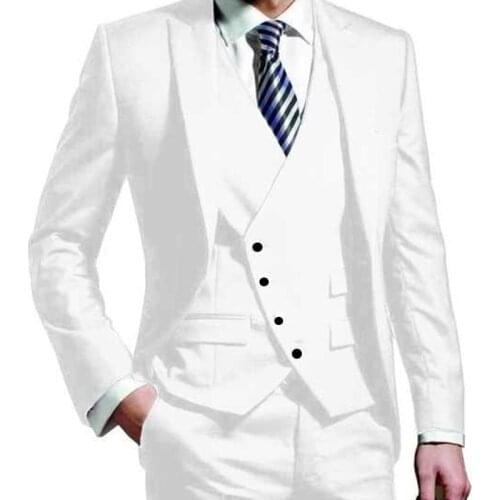 Tailor Made Fashion Gentlemen White Men Suits Slim Fit Groomsmen Tuxedo For Wedding Dress Dinner Party Sets (Jacket+Pants+Vest)