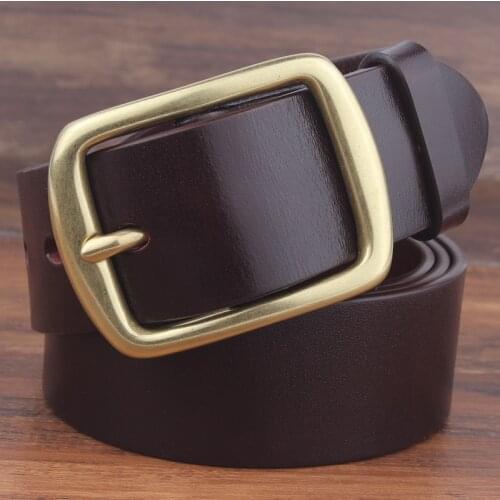Brown nature skin Belt men Prom dress accessories Cowboy Genuine Leather Belts copper Pin Buckle big size mens belts 140 150 160