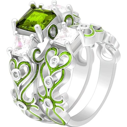 UFOORO Beautiful Engagement Ring Sets For Women Wedding Charm Jewelry Multicolor Flower Purple Red Green Blue Zircon Ring