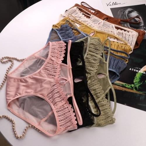 2021 New Hollow Out Tie Up Briefs Seamless Panties Female Underwear Womens European American Breathable Sexy Lace Underpants