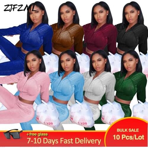 Wholesale Bulk Items Lots Velvet Tracksuit Autumn Winter Clothing Womens Set Hooded Full Sleeve Coat Slim Fit Legging Sporty
