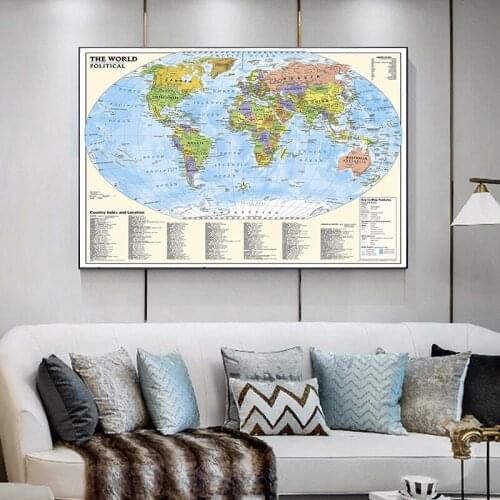 Large Size The World Map with Country Index and Location 225*150cm Poster Non-woven Canvas Paintings Home Decor School Supplies