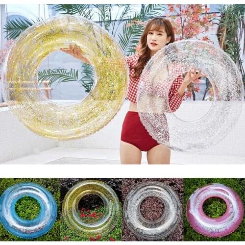 Transparent Inflatable Swim Tube Glitter Raft Round Swim Ring for Summer Pool B99